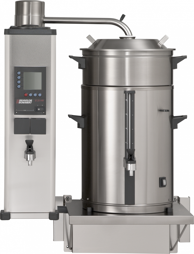 Product angle 1 - B20 HW W L/R: 1 sistema de elaboración y 1 contenedor de 20 litros (a la izquierda o derecha de la columna) + cubeta de filtrado + agua caliente